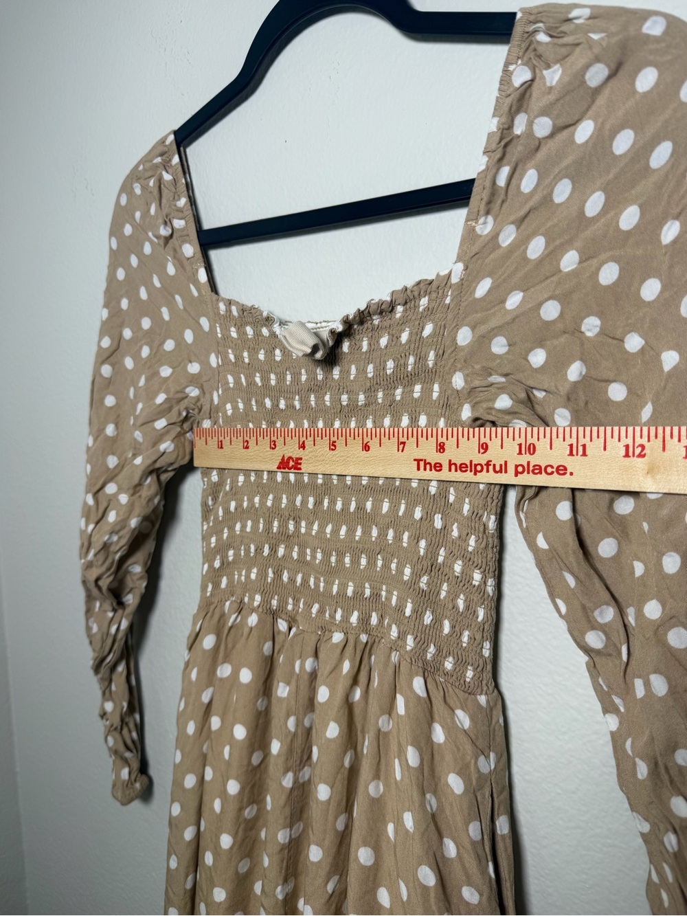 Anthropologie Dolan Smocked Beige Polka Dot Long-Sleeve Maxi Dress Size XS - Picture 8 of 9